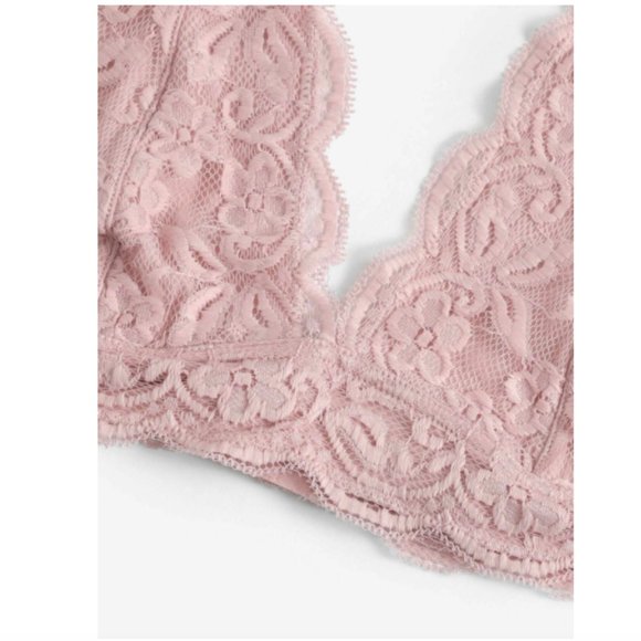 Pastel Pink Floral Lace Halter Bralette Bra - Picture 5 of 5